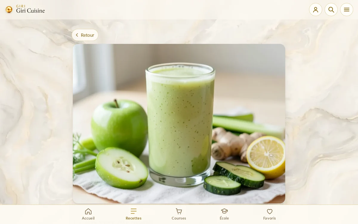 La fiche du jus vert du matin dans Giri Cuisine, avec sa photo
