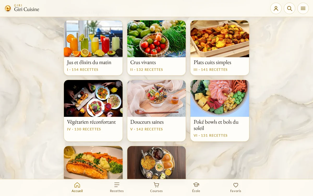 Les huit chapitres de recettes de Giri Cuisine