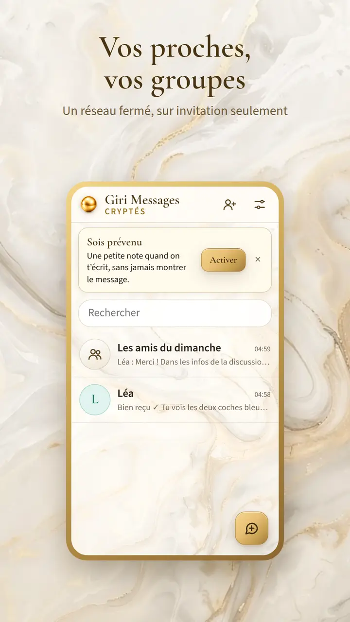 La liste des discussions, avec des données d’exemple