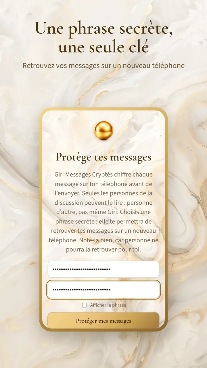 La phrase secrète qui protège les messages, avec des données d’exemple