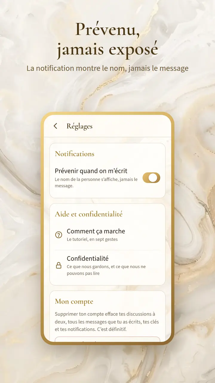 Les réglages de l’application, avec des données d’exemple