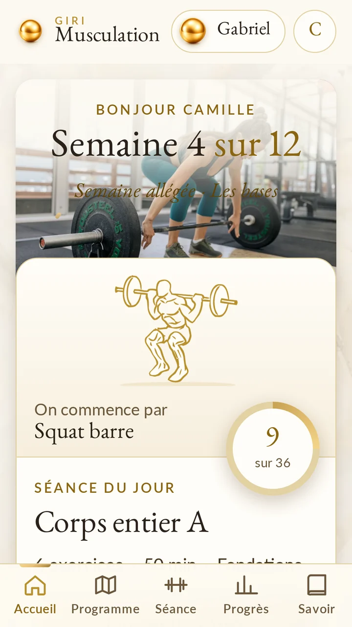 La séance du jour, avec des données d’exemple