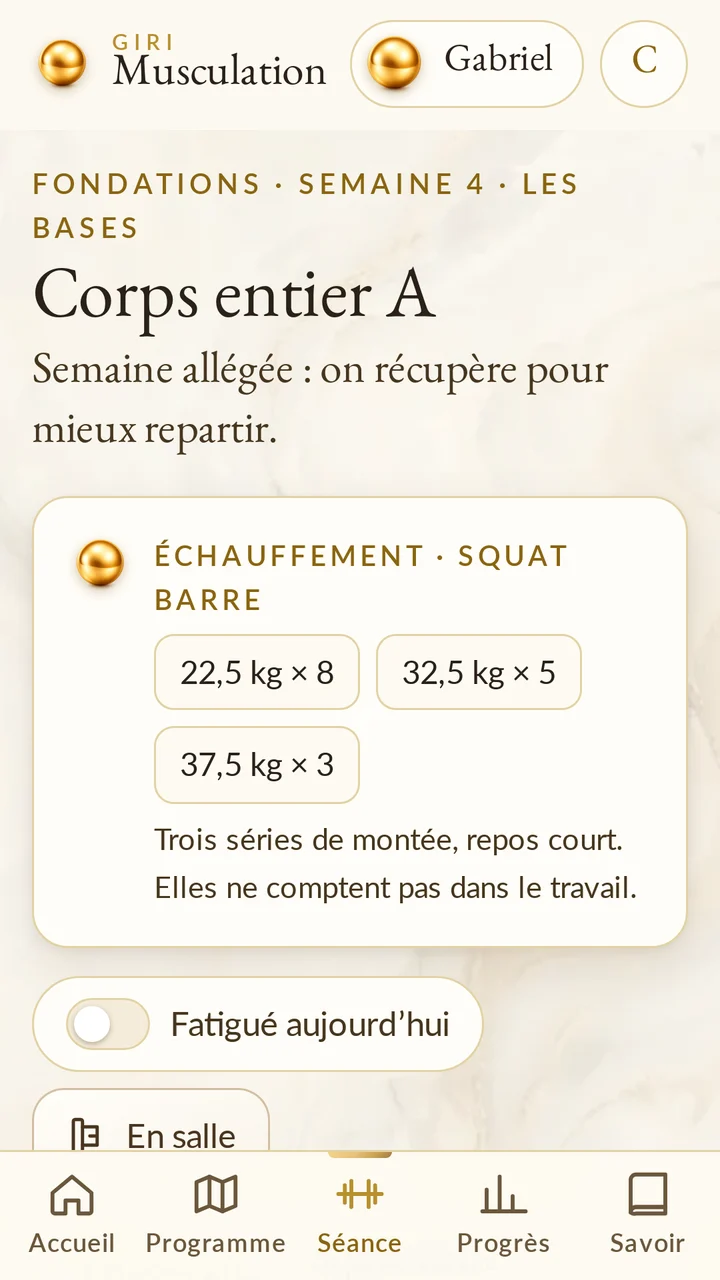 Une séance en cours, avec des données d’exemple