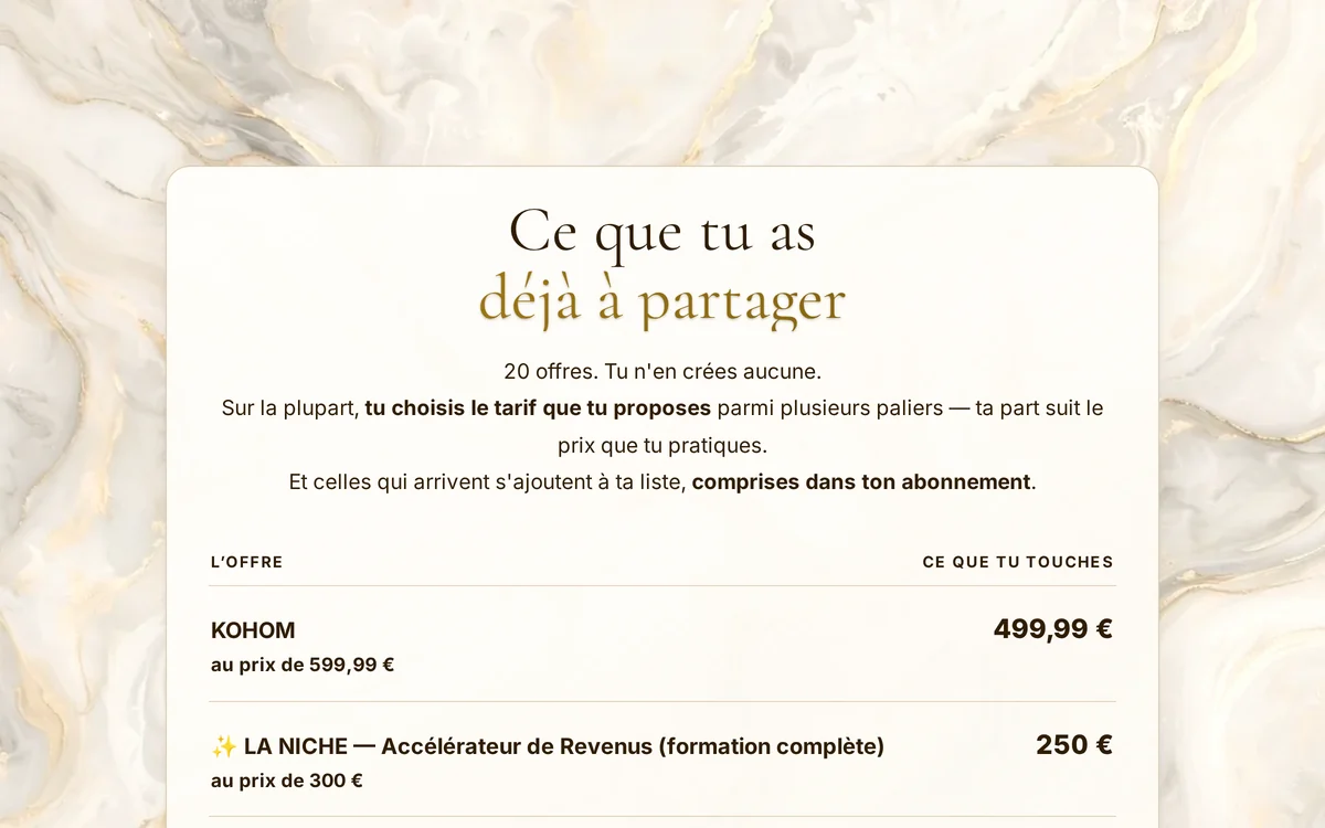 Le catalogue des offres à recommander