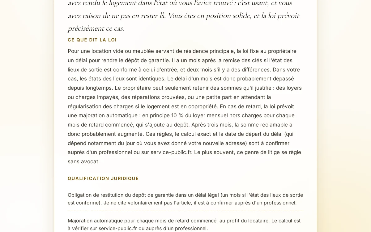 Une réponse d'exemple de Thémis Particulier : ce que dit la loi