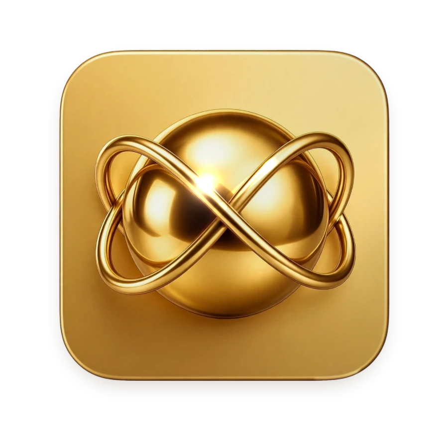 Logo de Giri Partenaires : une plaque d'or portant une sphère d'or enlacée d'un symbole infini en tube d'or