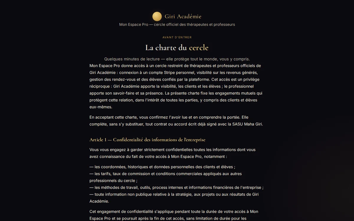 La charte du cercle de Mon Espace Pro